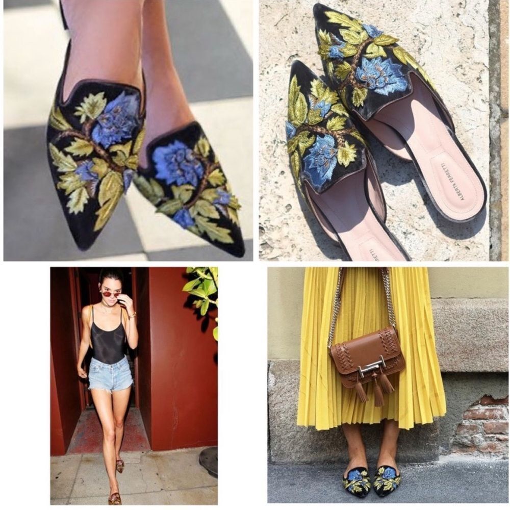 Alberta Ferretti Mia Embroidered Mules in Black Velvet 37 - Picture 9 of 9